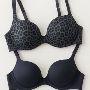 Victoria's Secret Black and Leopard Print Bra Set